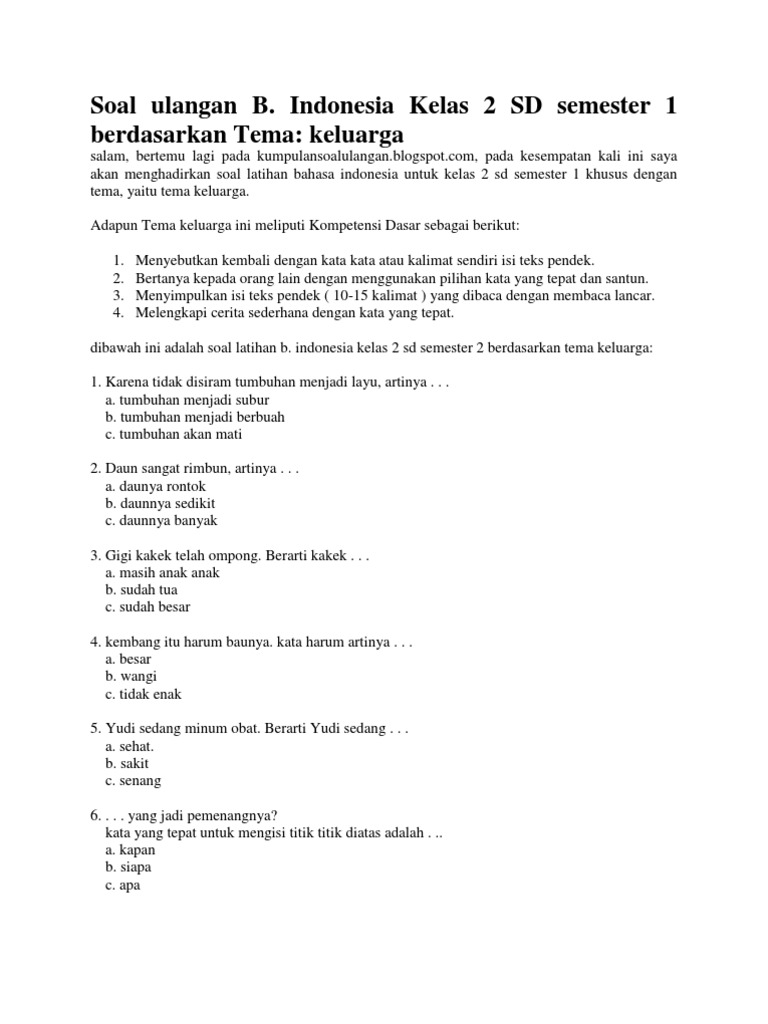 Bhs Indonesia Tema Keluarga