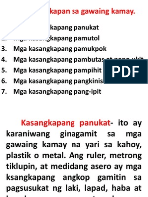 Mga Kagamitan At Kasangkapan Sa Gawaing Pang Kawayan
