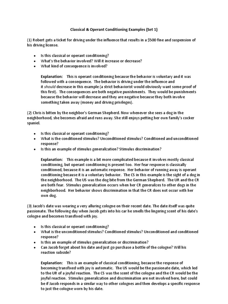 Classical And Operant Conditioning Examples Classical Conditioning Reinforcement