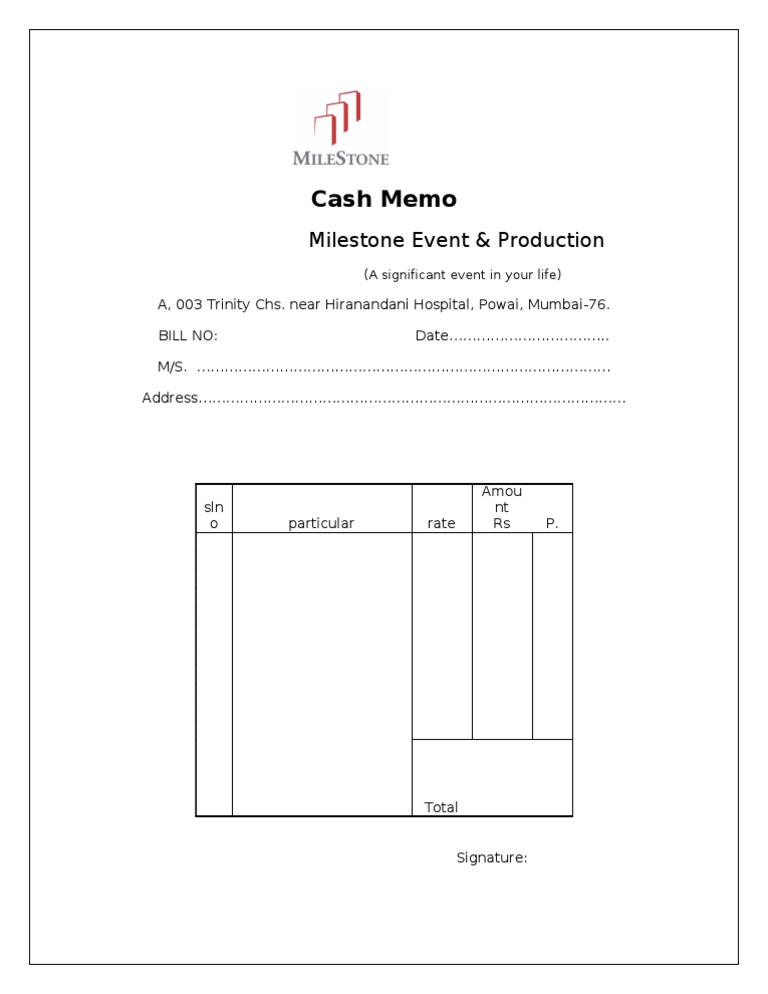 Download cash memo format