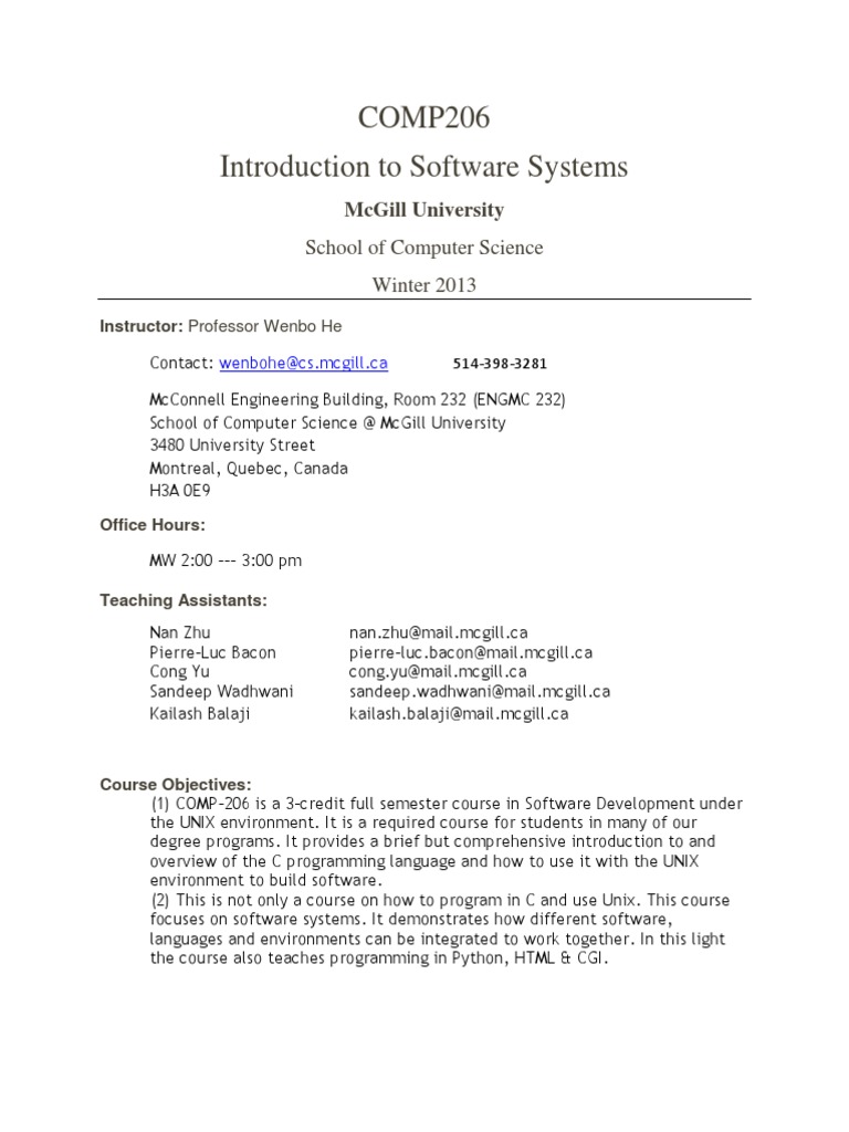 View Content - Winter 2013 - COMP-206-001 - Intro To Software Systems ...