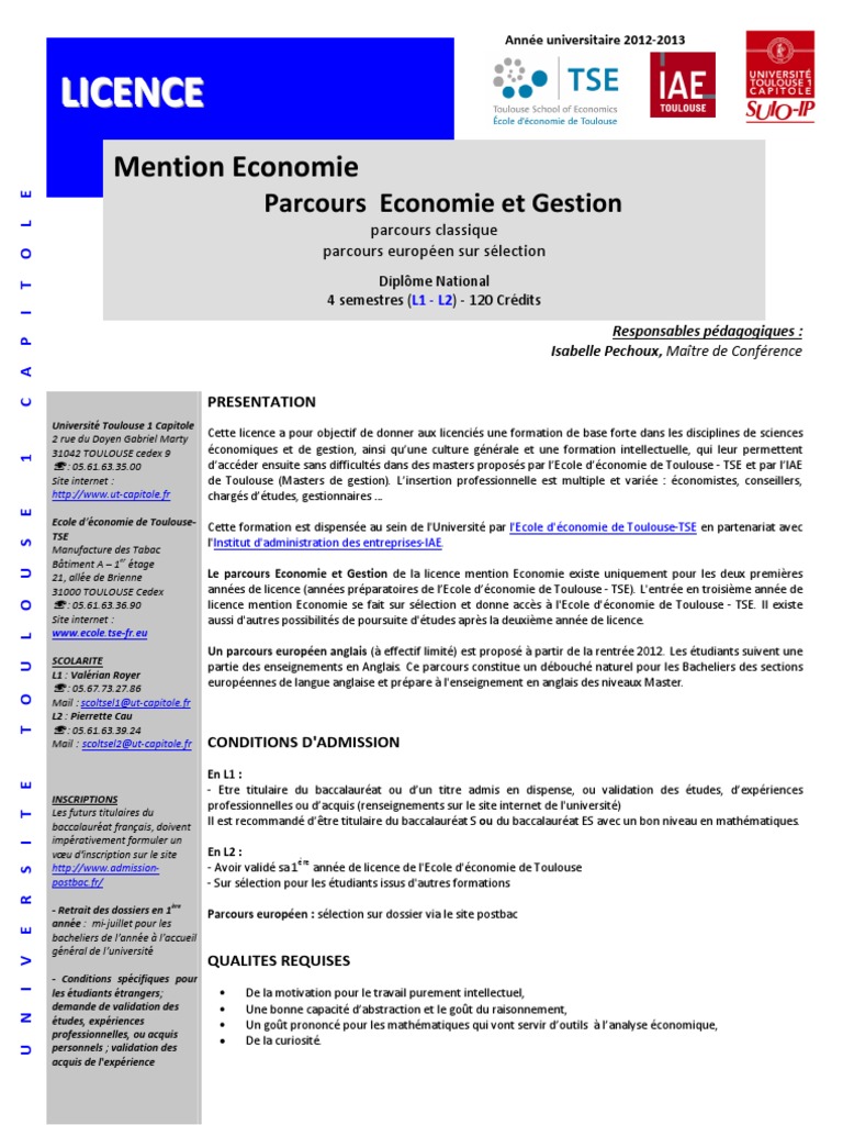 Lettre De Motivation Licence Economie Gestion L1