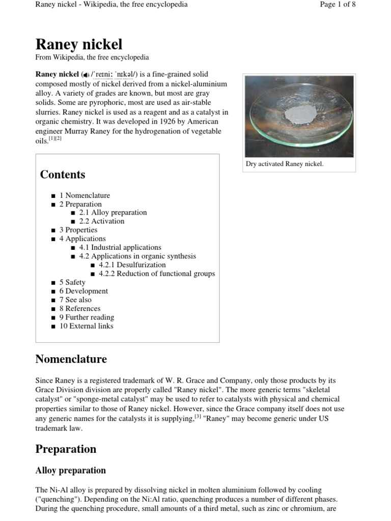 Wiki Raney Nickel | PDF | Atoms | Chemistry