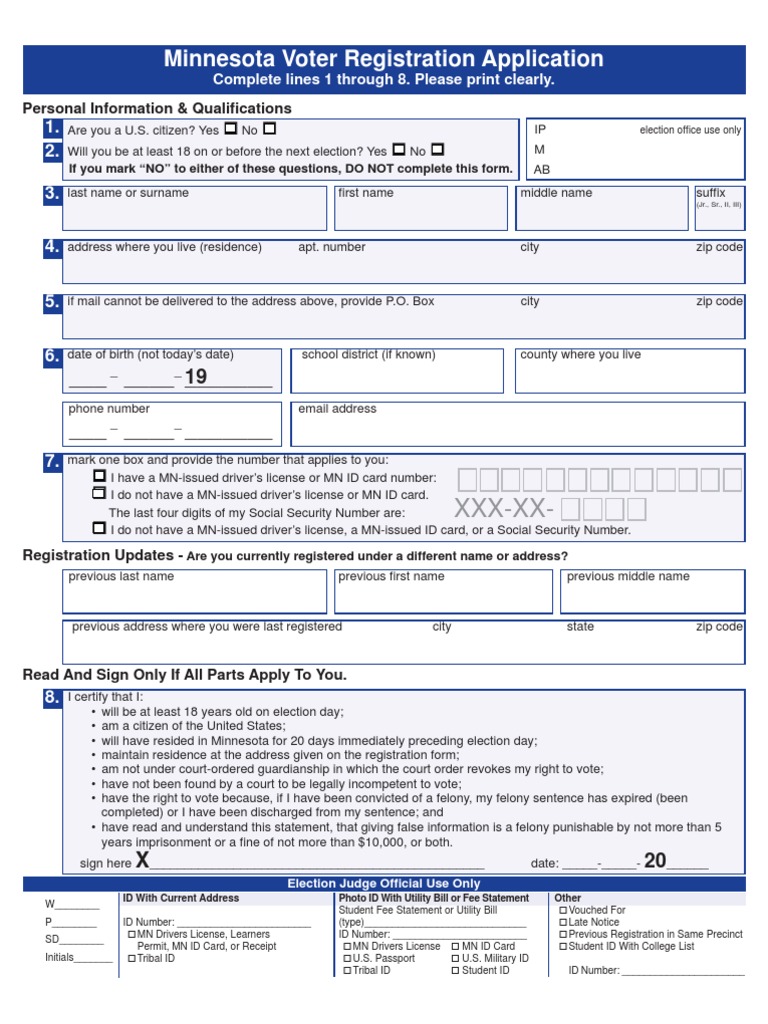 Minnesota Voter Registration Form | PDF | Voter Registration | Identity ...