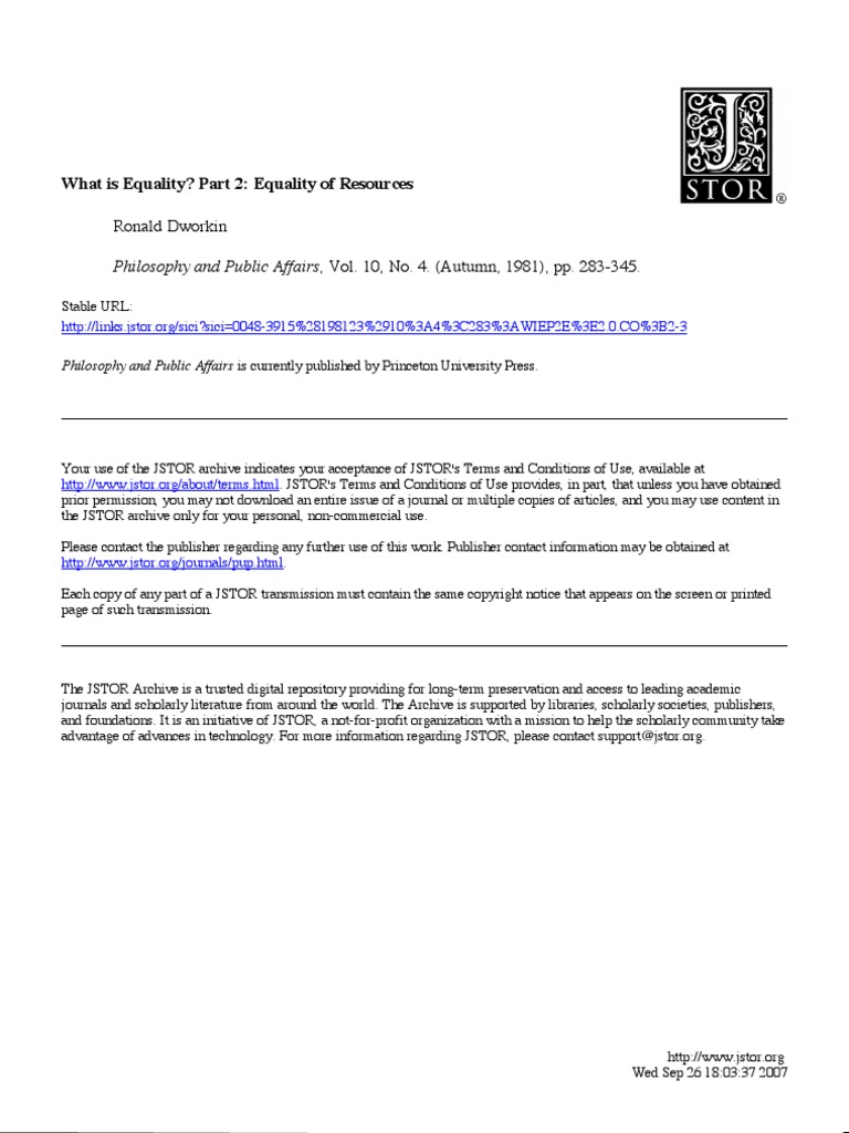 Equality Of Resources Dworkin Analysis