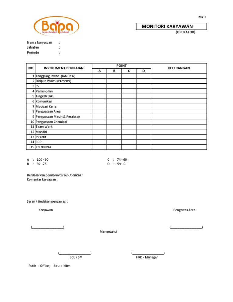Form Penilaian Kinerja Karyawan | PDF