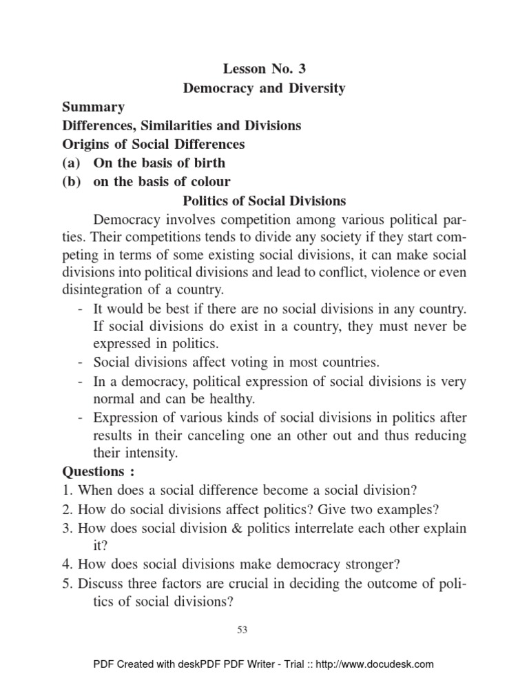 Democracy, Diversity, and Social Divisions | PDF | Social Science