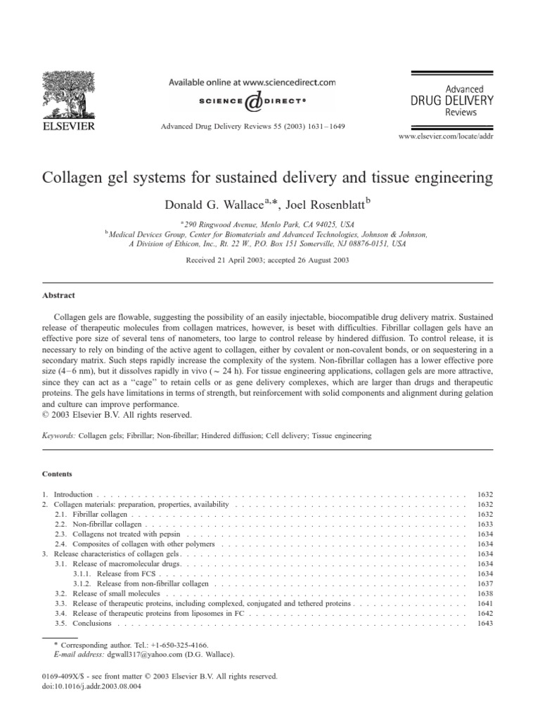 Collagen Gel Systems For Sustained Delivery and Tissue Engineering ...