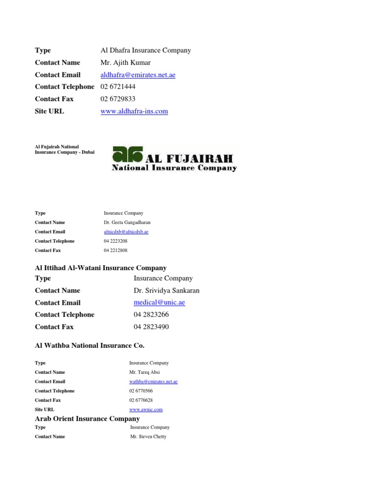 List of Insurance Companies in UAE | PDF