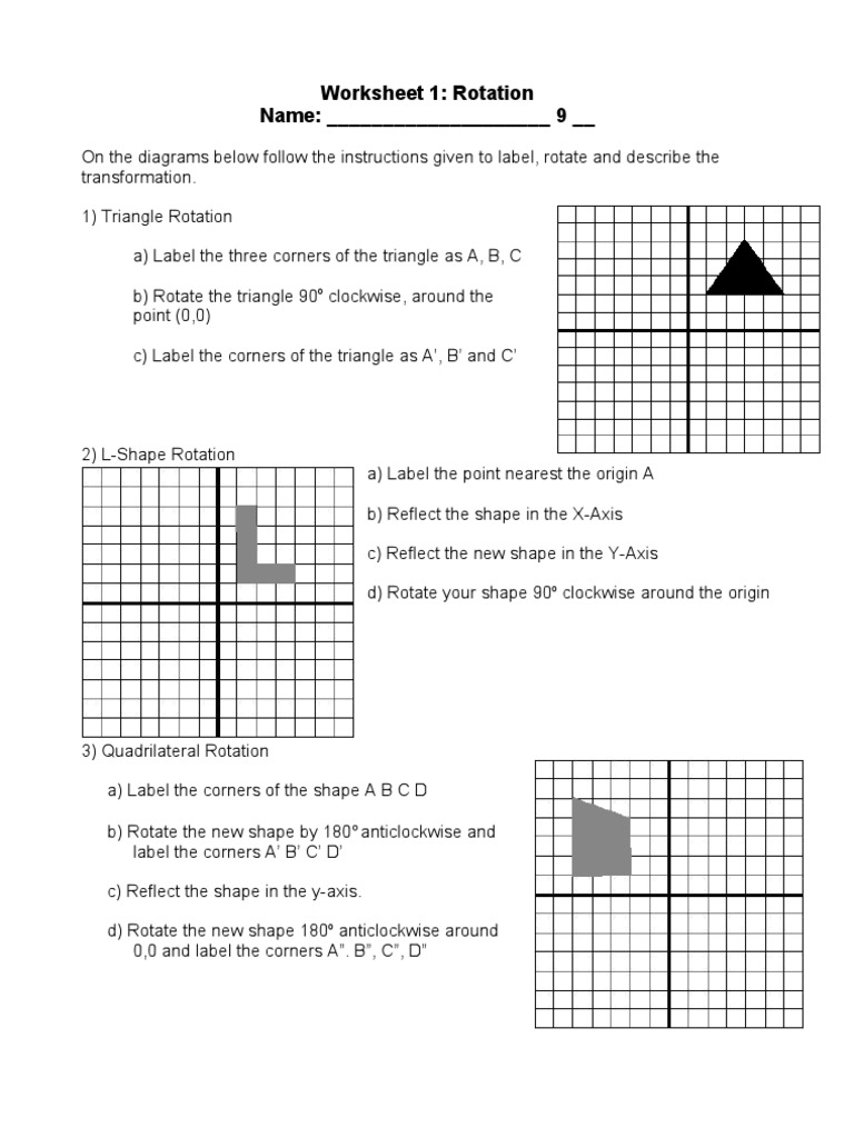 Rotation Transformations Worksheet | PDF | Teaching Methods & Materials