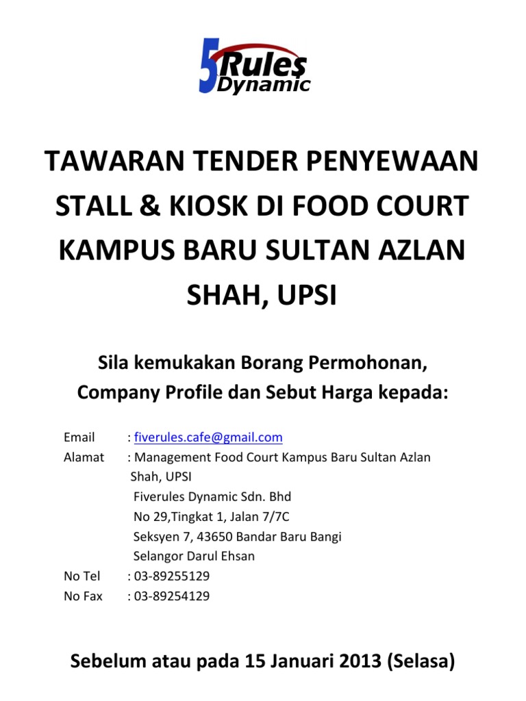 Borang Penyewaan Kiosk Food Court Upsi Pdf