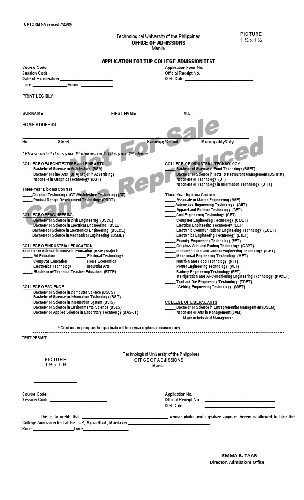 Tup Application Form For College Admission | PDF