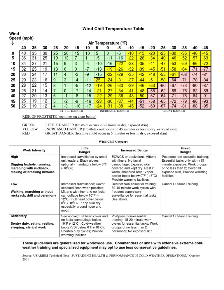 Wind Chill Temperature Risk Chart | PDF