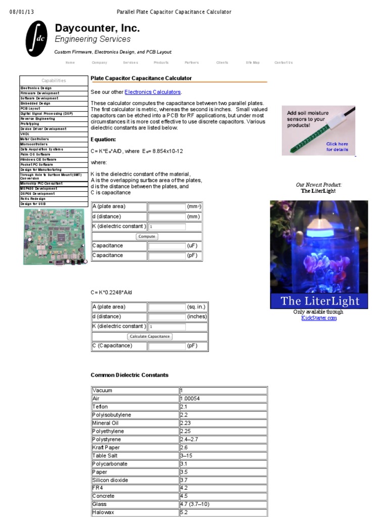 Parallel Plate Capacitor Capacitance Calculator PDF Capacitor