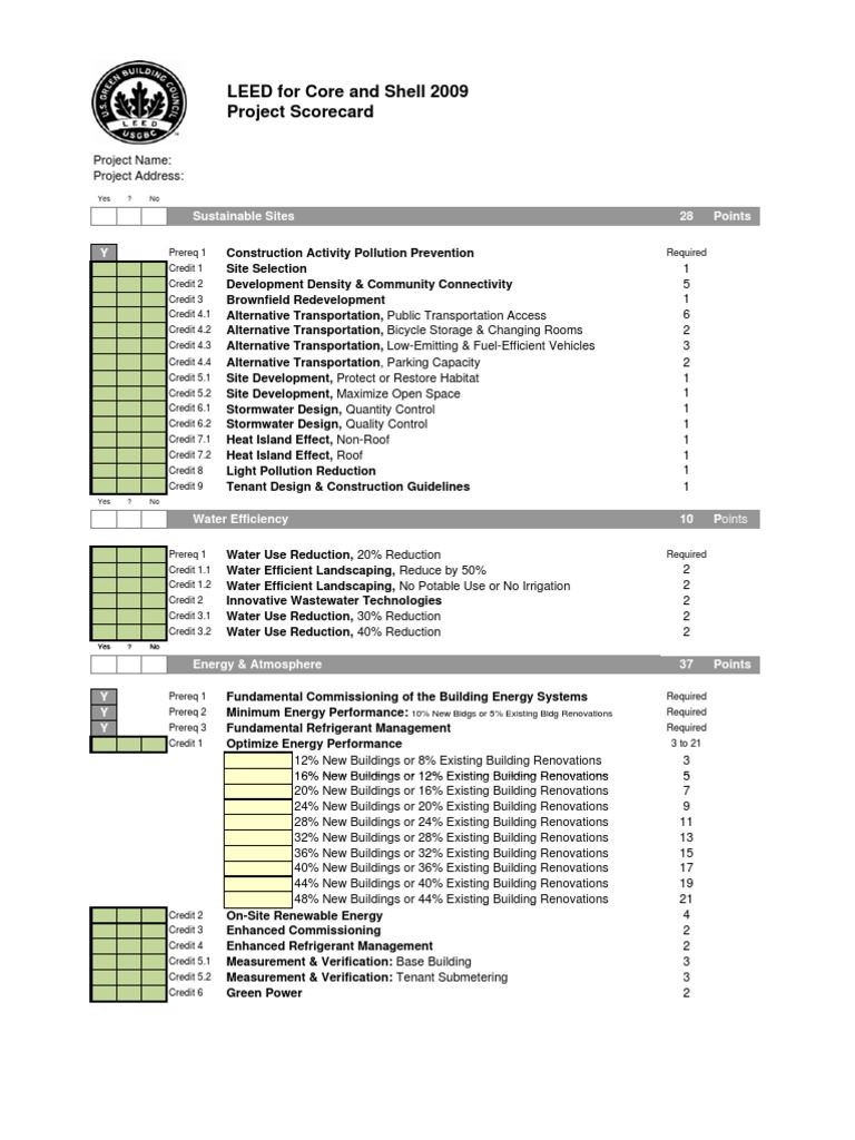 LEED 2009 - Core and Shell Scorecard | PDF | Recycling | Waste Management