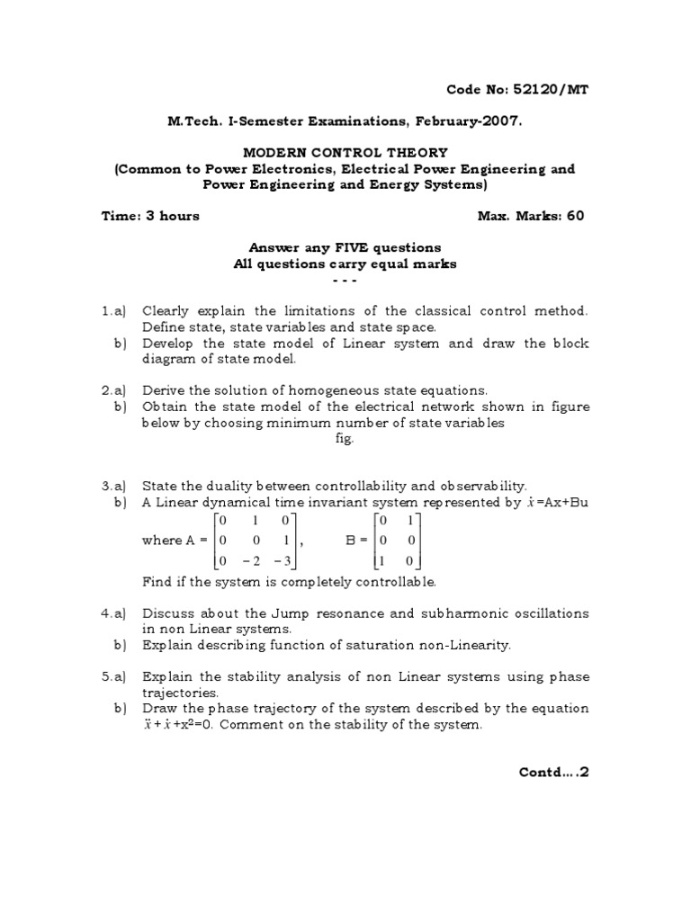 Modern Control Theory Exam Questions | PDF | Teaching Methods & Materials
