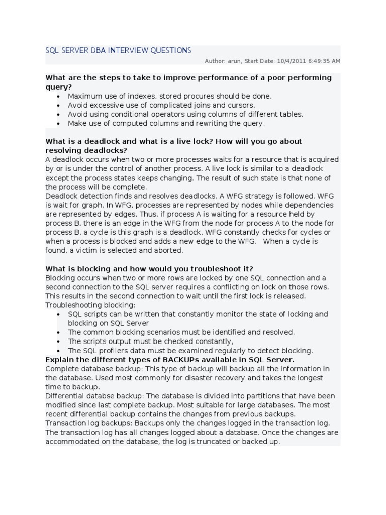 SQL Server DBA Interview Questions | PDF | Databases | Microsoft Sql Server
