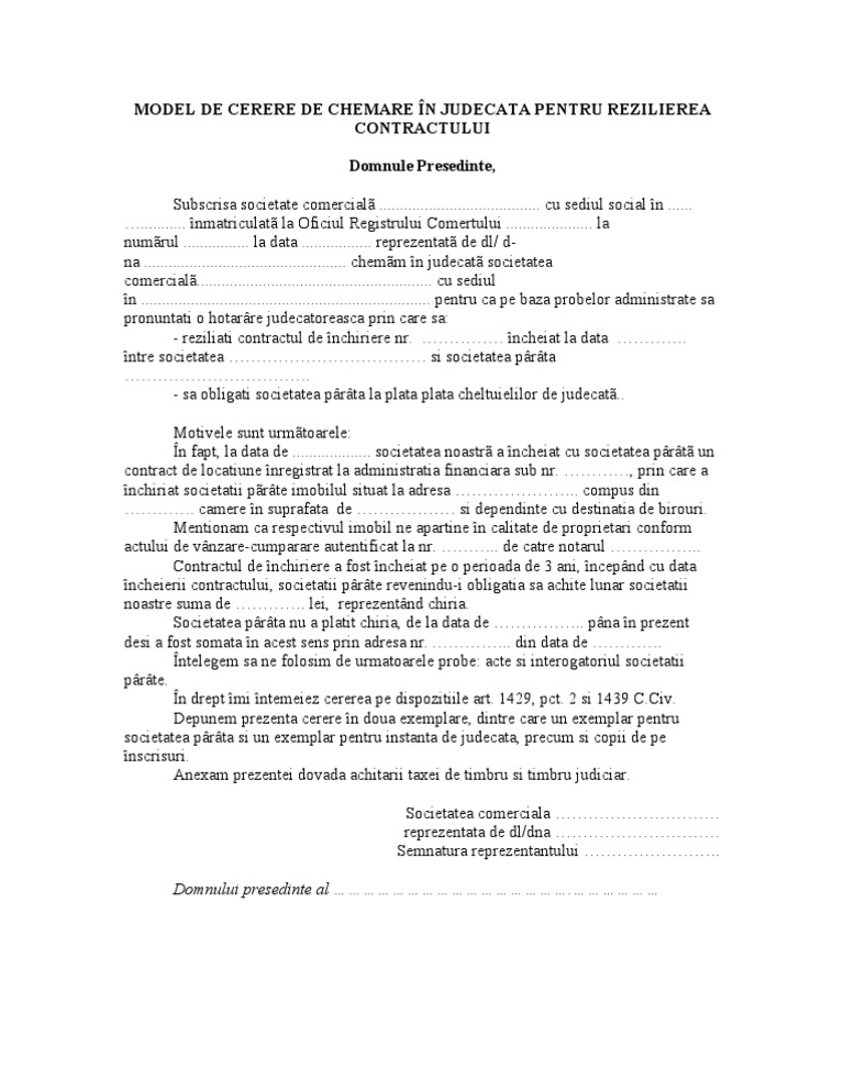 Model Cerere Reziliere Contract