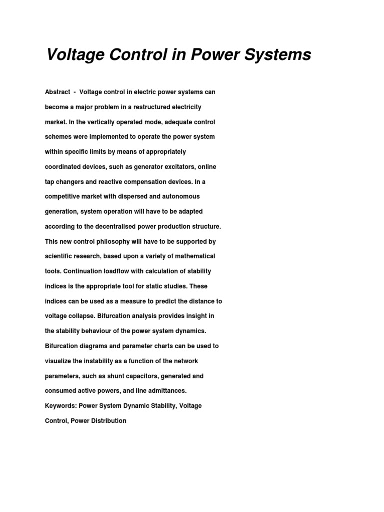 Voltage Control in Power Systems PDF Electric Power System