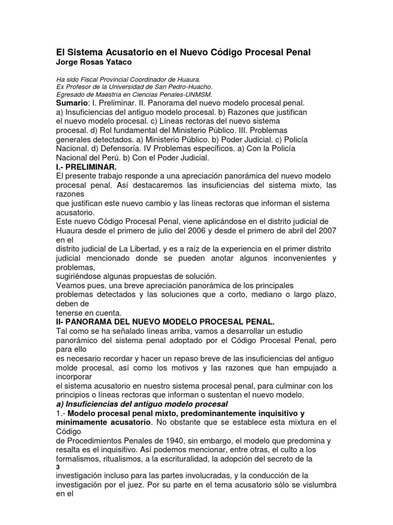 El Sistema Acusatorio en El Nuevo Código Procesal Penal | PDF ...
