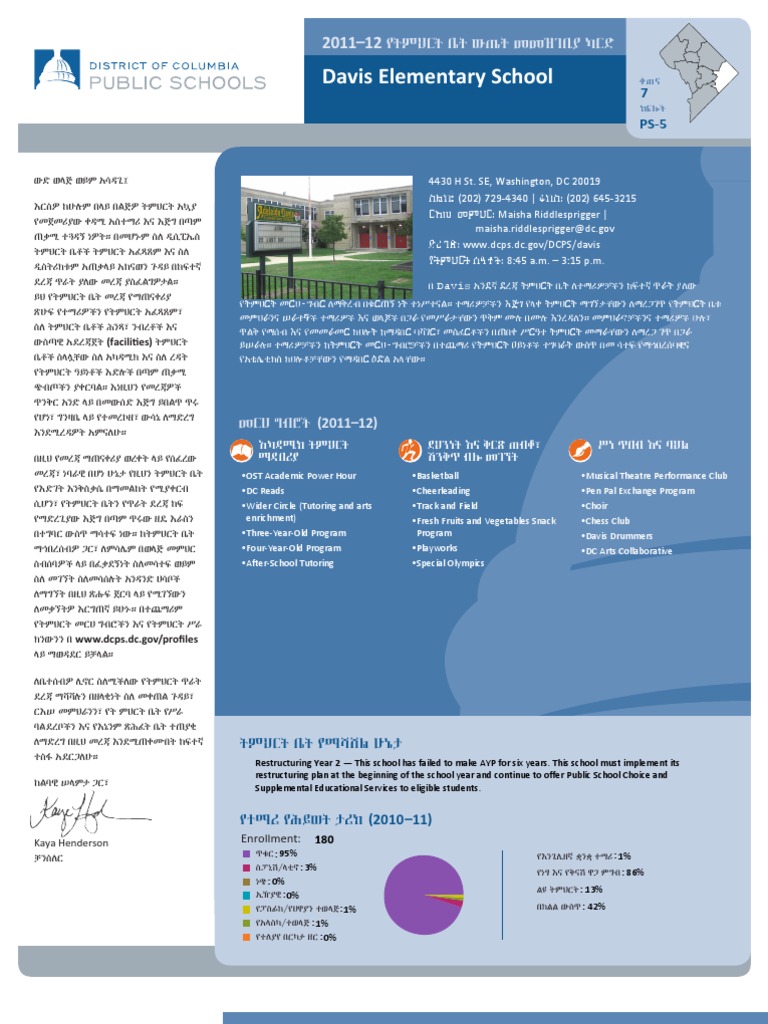 DCPS School Profile 2011-2012 (Amharic) - Davis | PDF | Computers