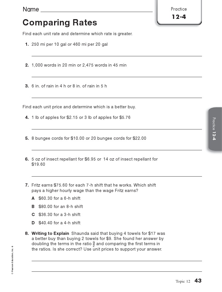 Math Practice: Comparing Rates | PDF