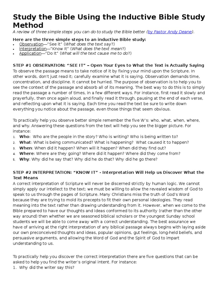 Inductive Bible Study Method Explained | PDF | Bible Study (Christian ...