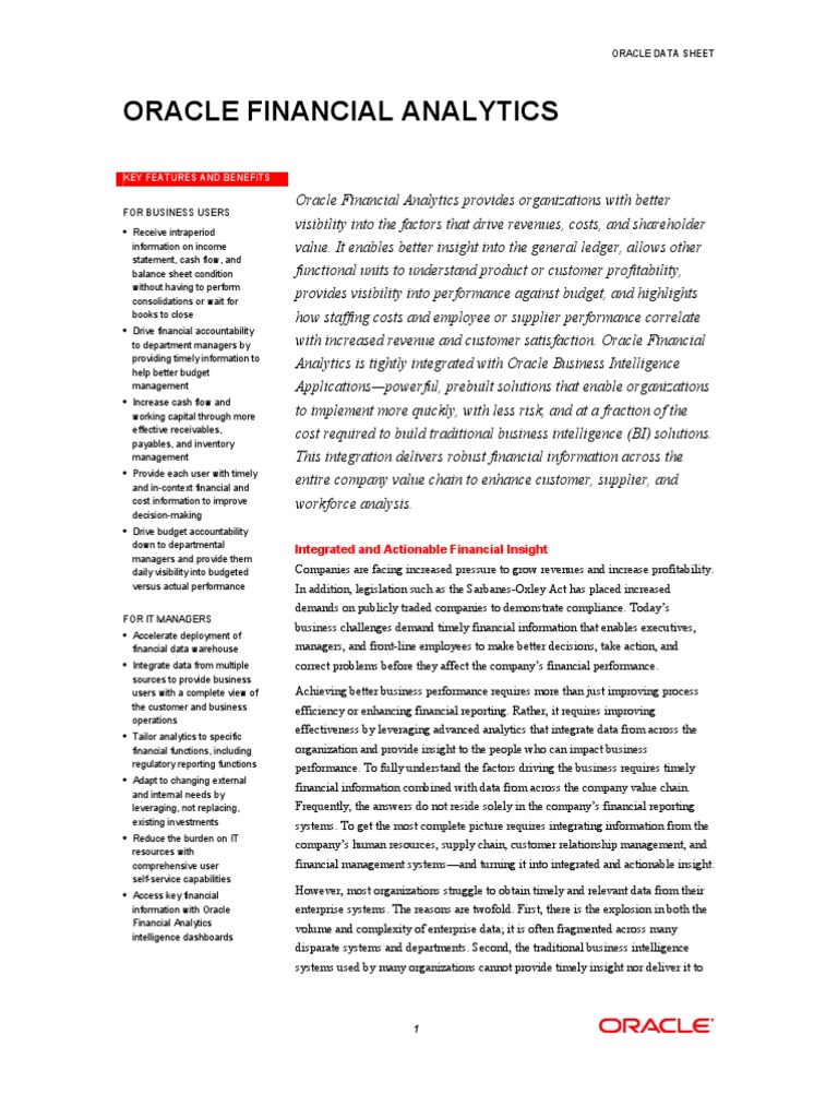 Oracle Financial Analytics: Key Features and Benefits | PDF | Analytics ...