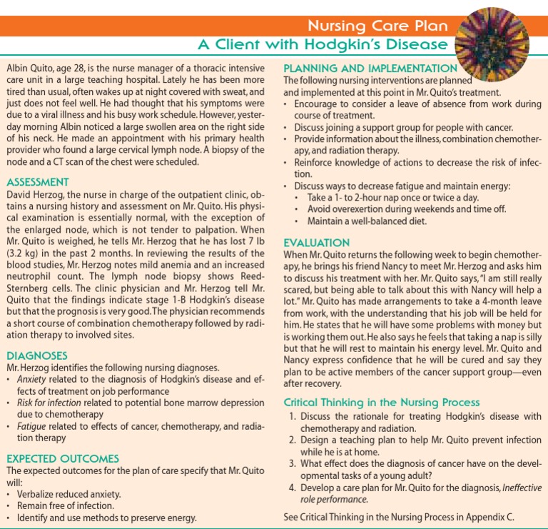 A Client With Hodgkin's Disease: Nursing Care Plan | PDF