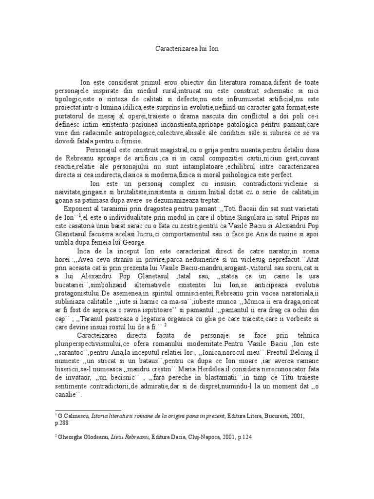 Caracterizarea Lui Ion