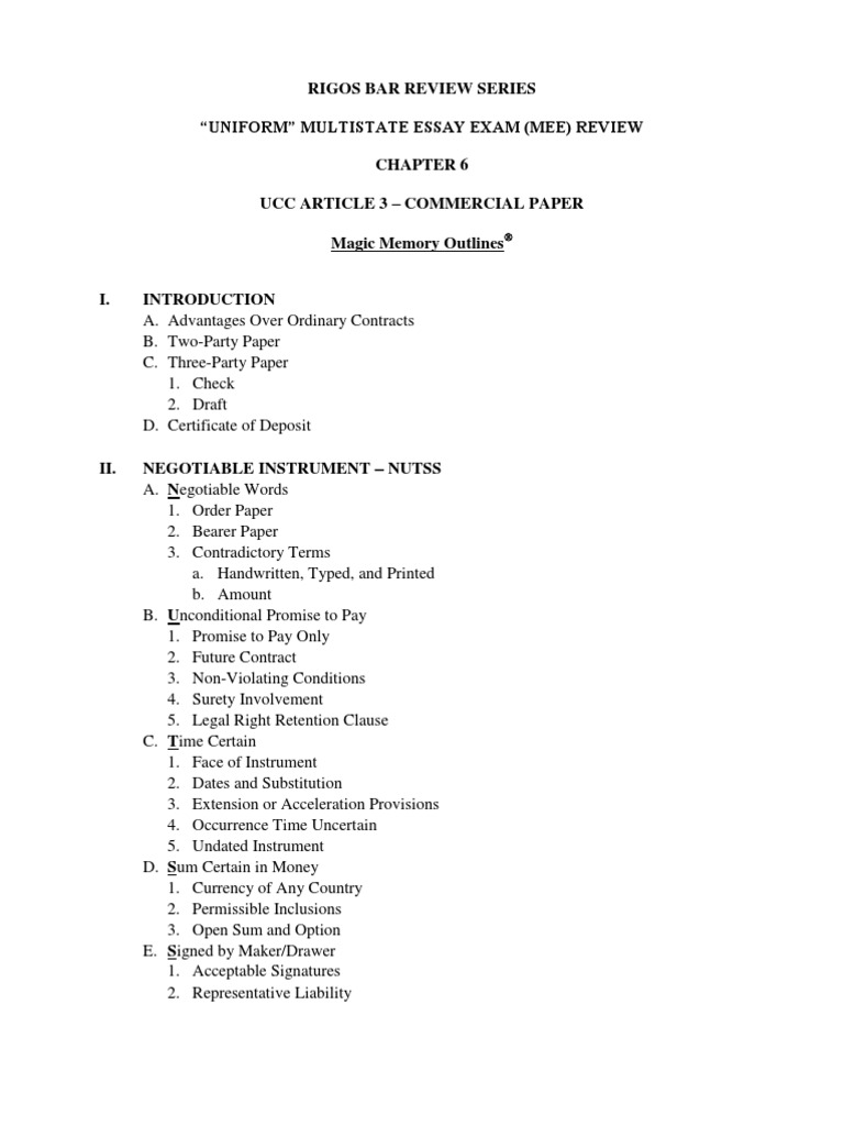 UCC Article 3: Commercial Paper Review | PDF | Private Law | Common Law