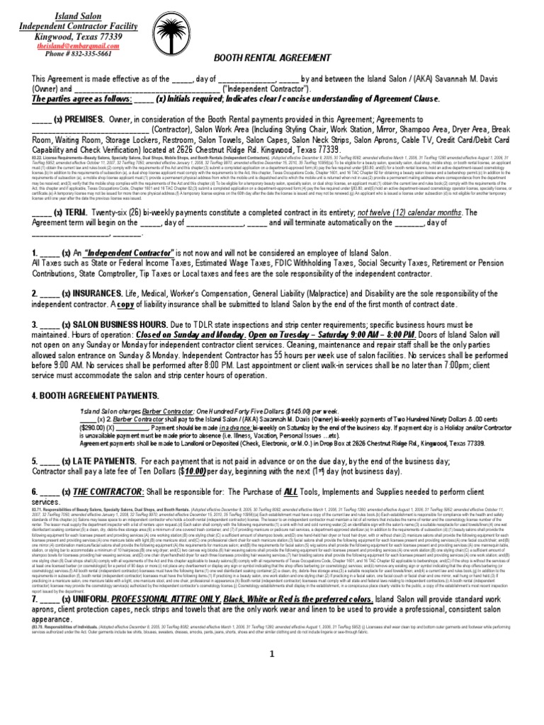 salon booth lease lease landlord