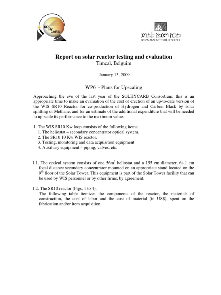 Solar Reactor Testing Report Summary | PDF | Technology & Engineering