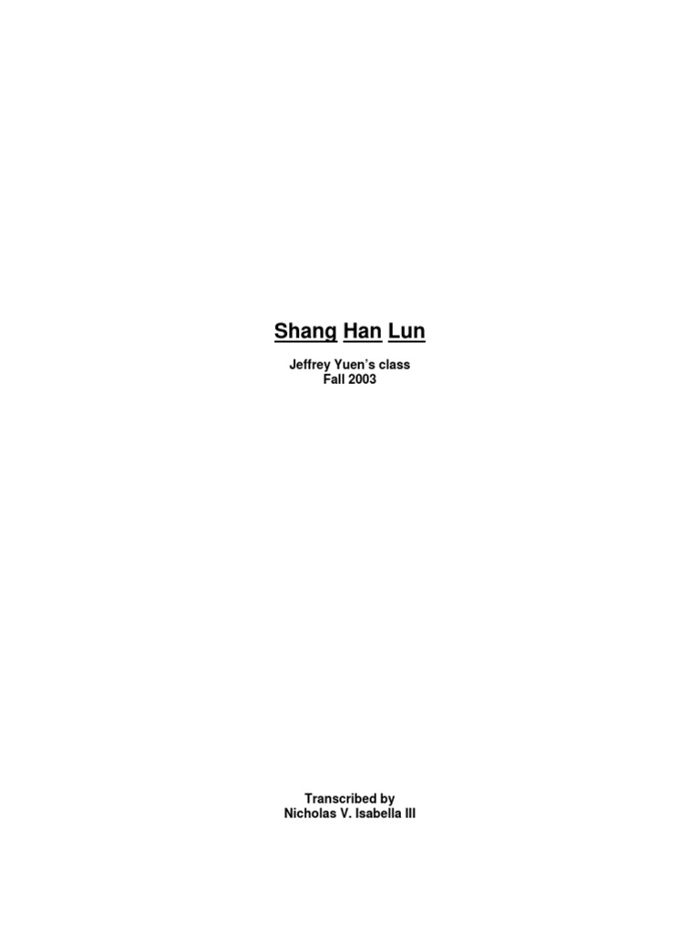 Shang Han Lun Teaser | PDF | Common Cold | Perspiration