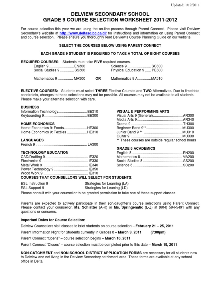 Grade 9 Course Selection Guide 2011-2012 | PDF | English As A Second Or ...
