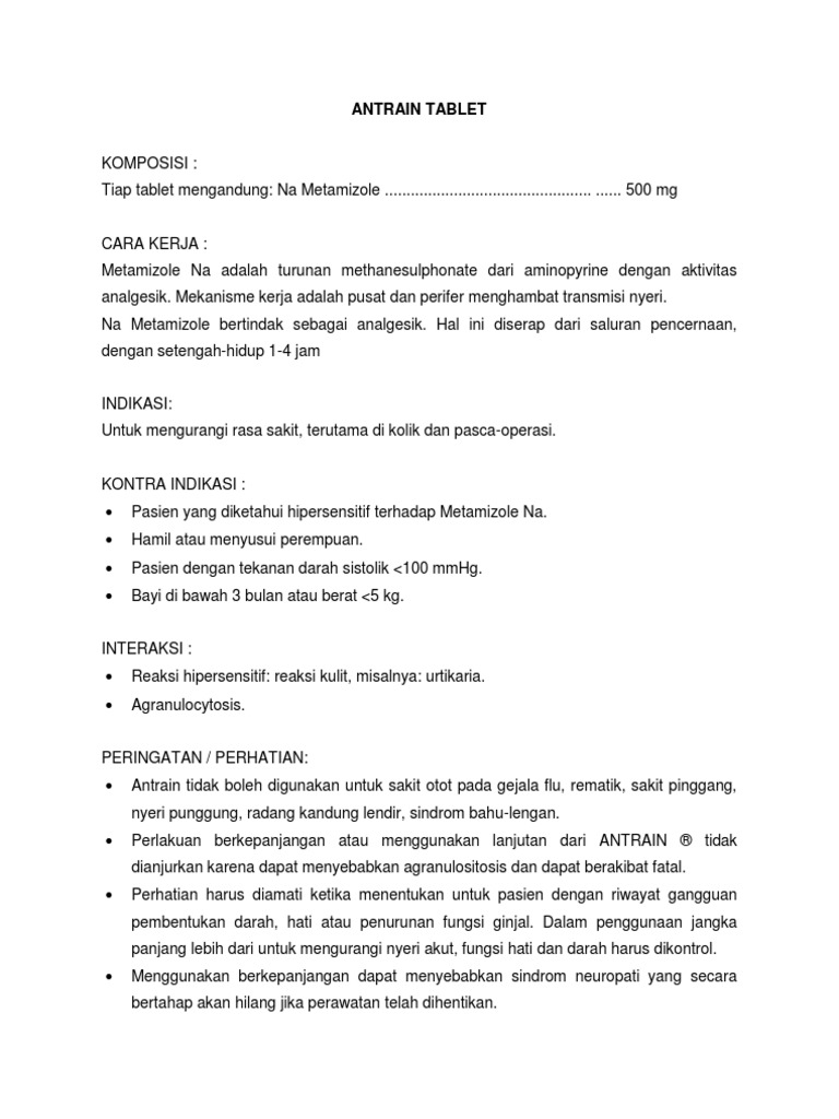 Indikasi dan Dosis Antrain Tablet | PDF
