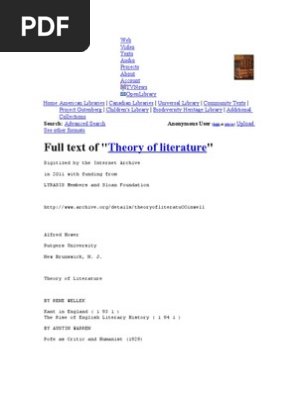 Theory Of Literature Pdf Science Aesthetics