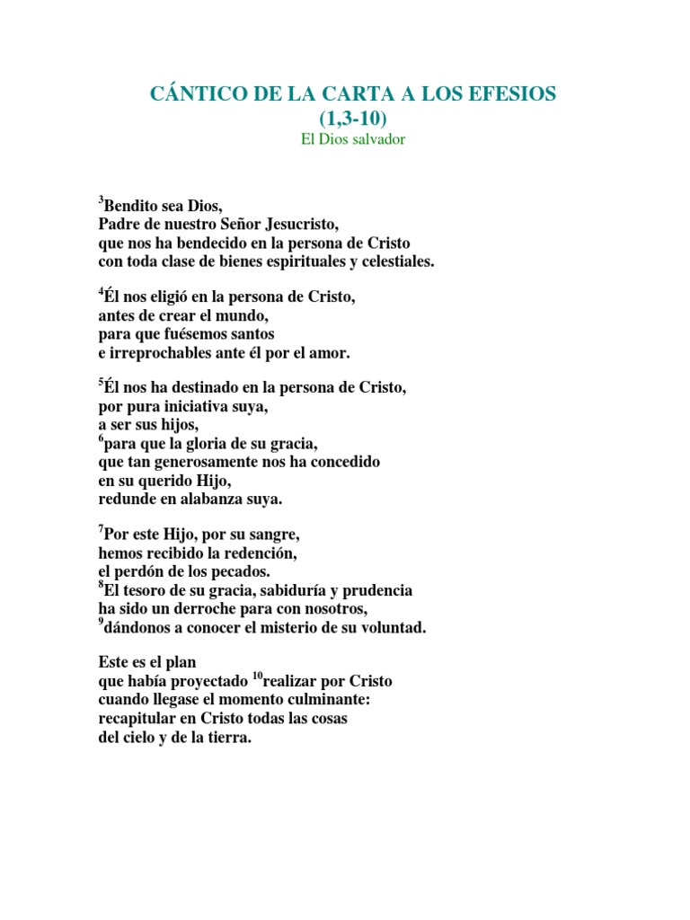 Cantico De La Carta A Los Efesion Gracia Divina Cristo Titulo