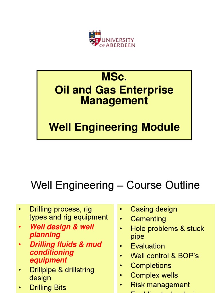 MSc in Well Engineering Overview | PDF | Pressure | Drilling