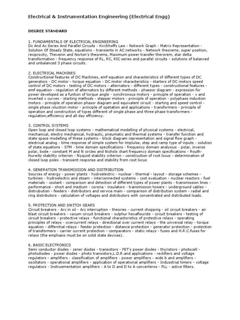 Electrical & Instrumentation Engineering Overview | PDF