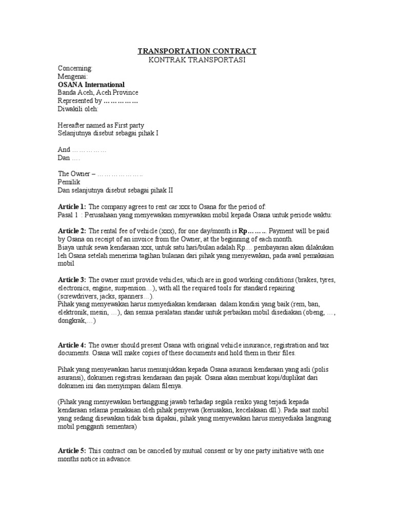 Transportation Contract | PDF