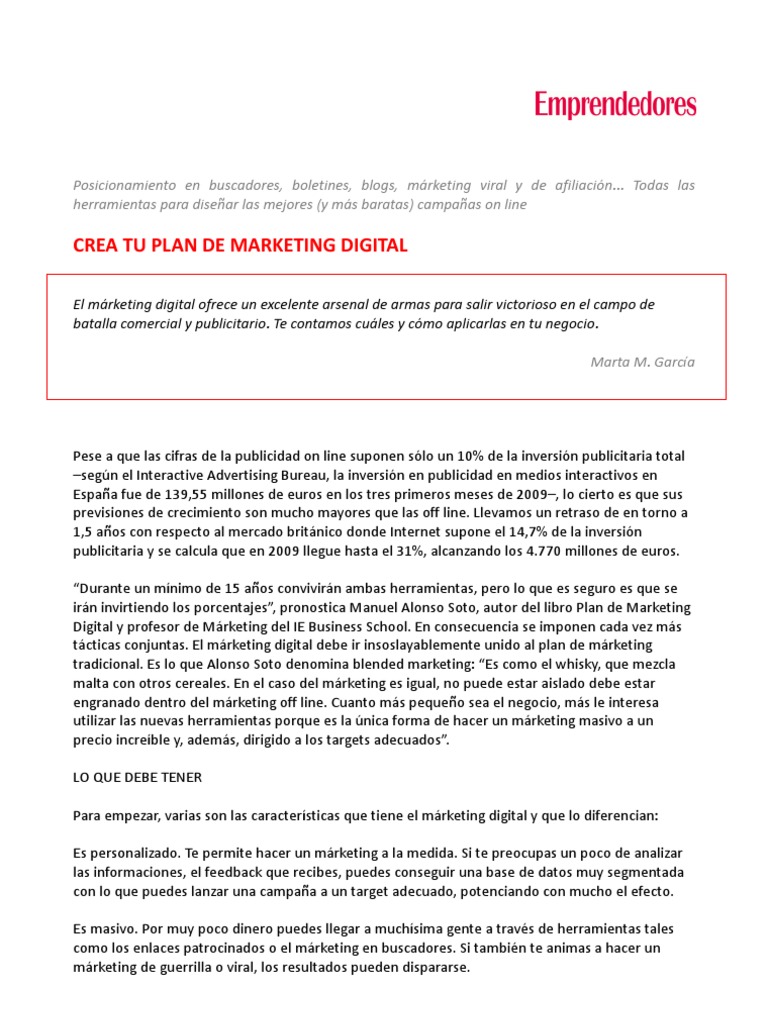 Crear Plan de Marketing Digital | PDF | Posicionamiento en buscadores ...