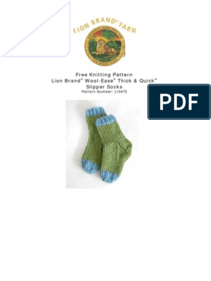 Free Knitting Pattern Lion Brand Wool-Ease Thick & Quick Slipper Socks