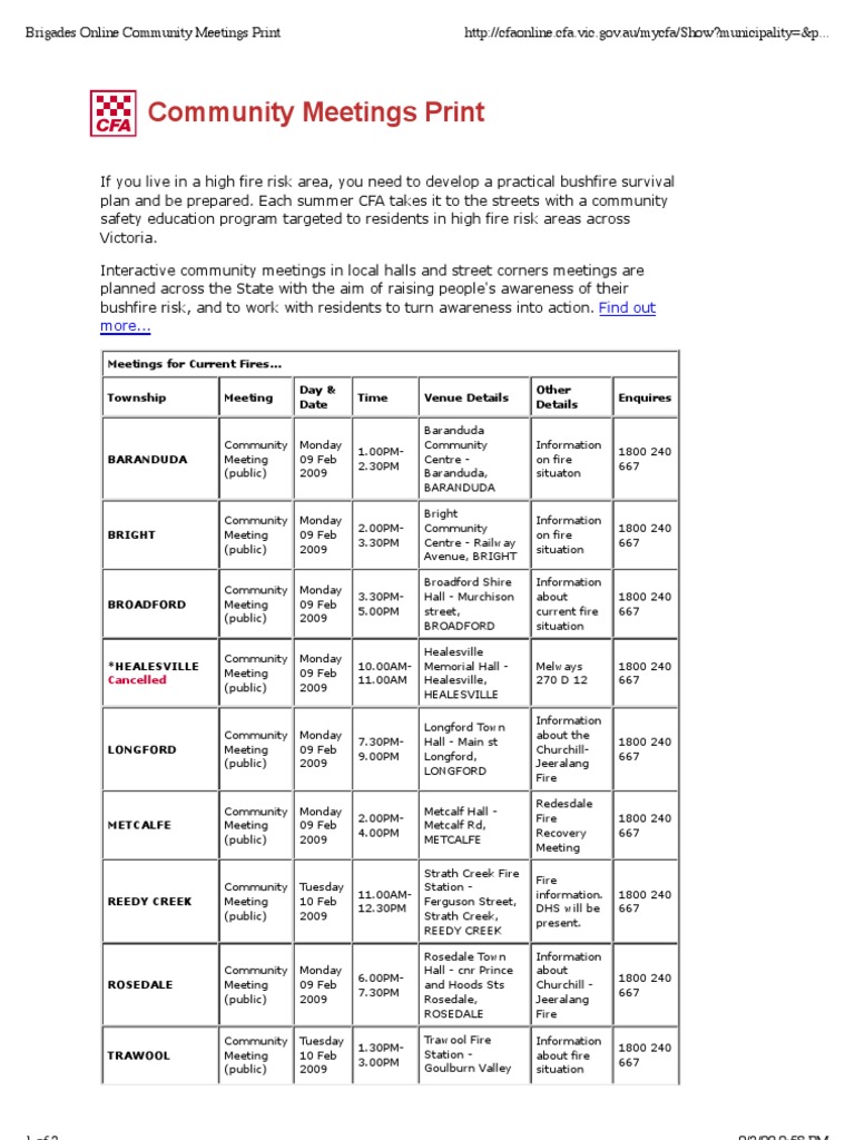 Bushfire Community Meetings Schedule | PDF