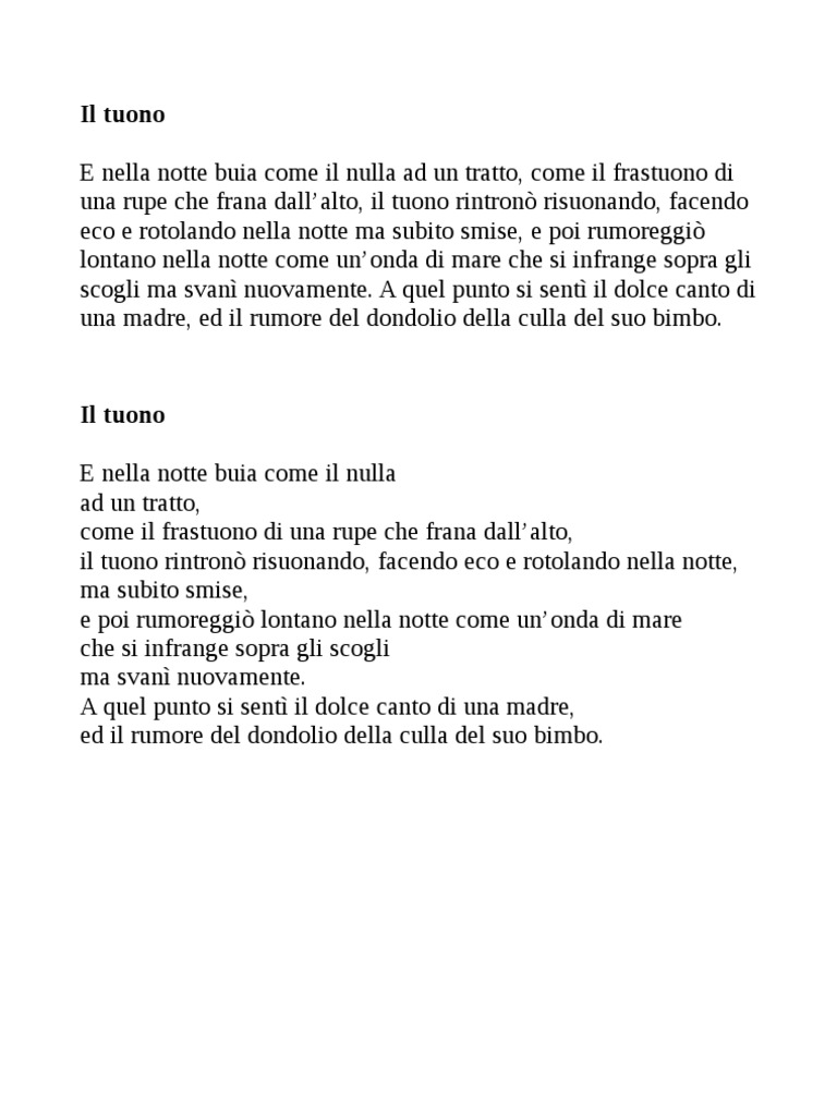 Il Tuono E Nella Notte Buia Come Il Nulla Ad Un Tratto Come Il Frastuono Di Una Rupe Che Frana Dallalto Il Tuono
