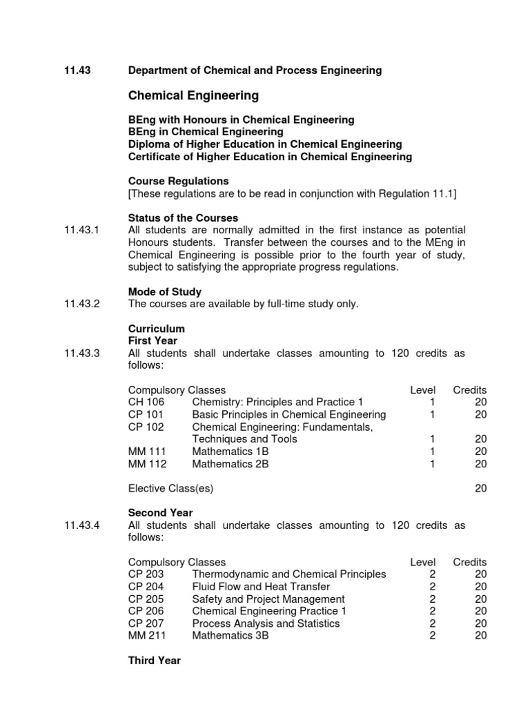 Chemical Engineering Course Guide | PDF | Chemical Engineering ...