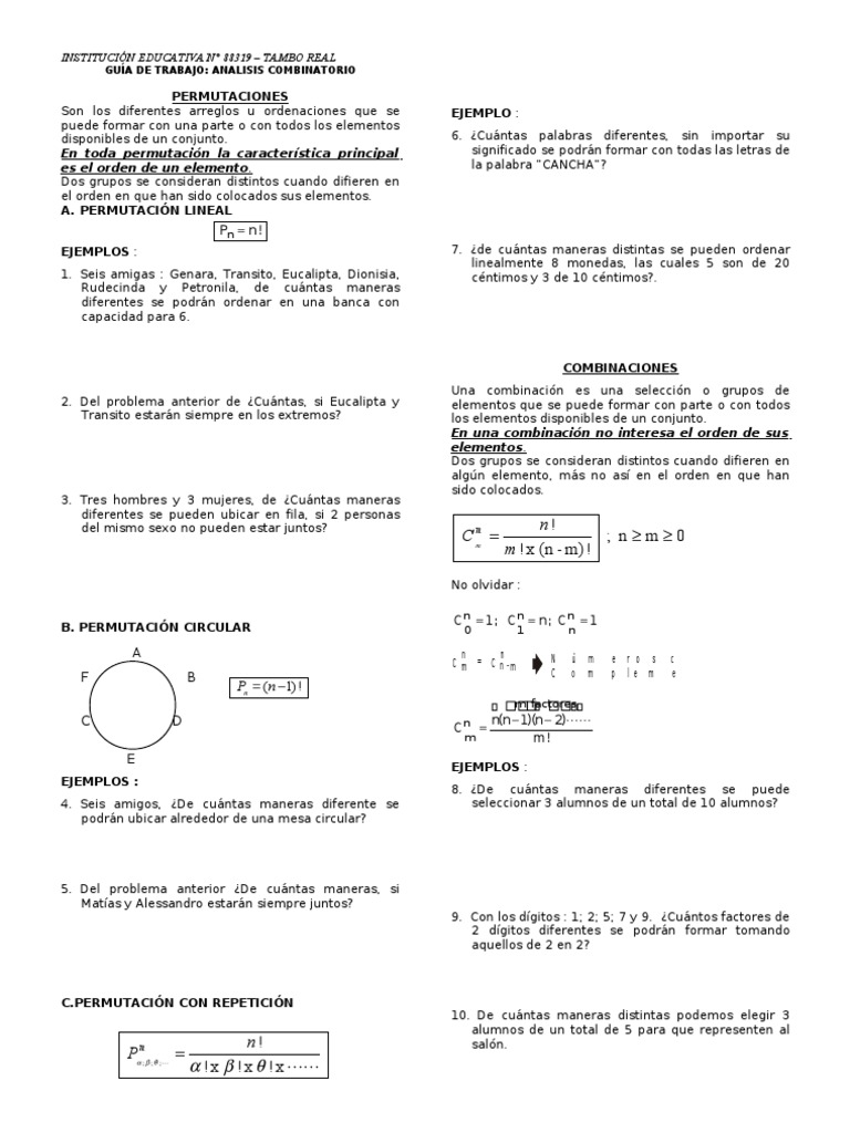 Analisis Combinatorio - 5° | PDF