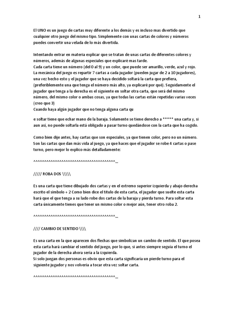 instrucciones de juego uno