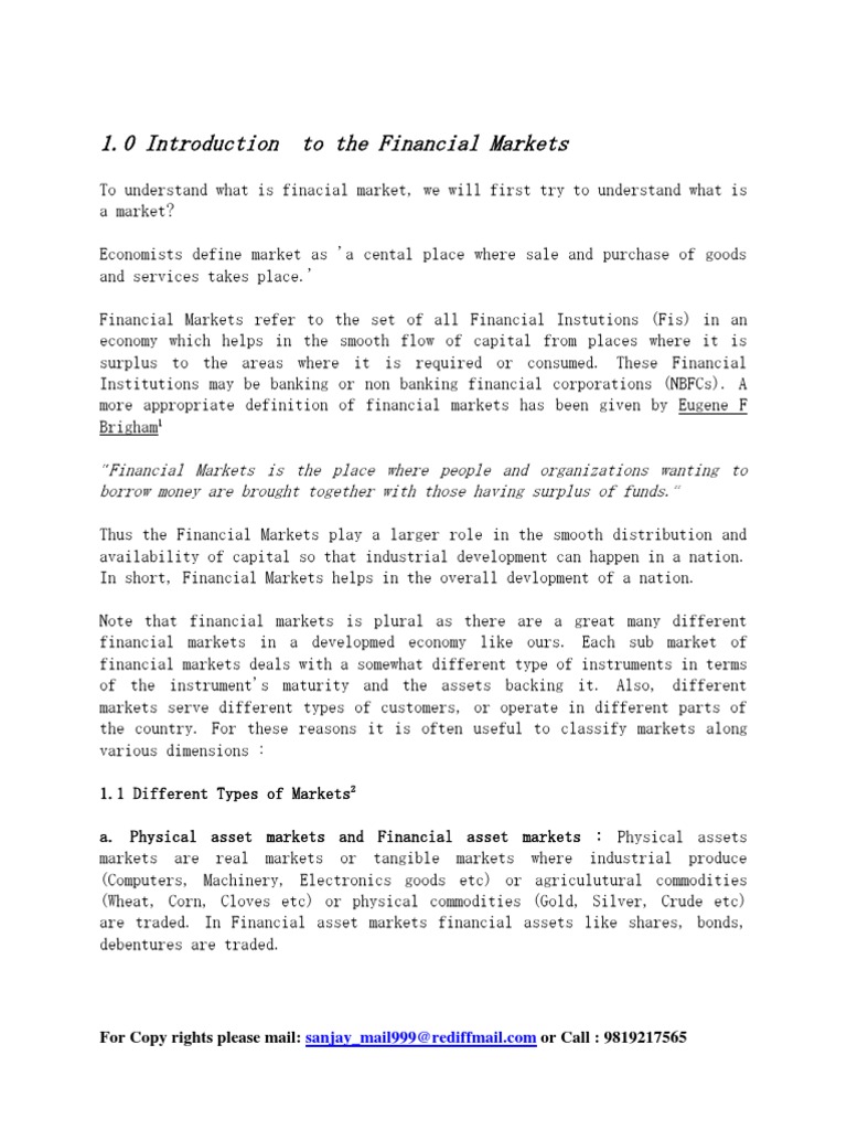 Overview of Financial Markets | PDF | Beta (Finance) | Financial Markets