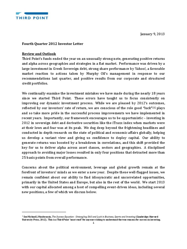 Third Point Q4 2012 Investor Update | PDF | Investing | Share Repurchase